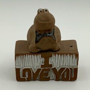 Turtle Lou The Clay Menagerie by Pottery Craft I LOVE YOU Blue Bow Tie USA